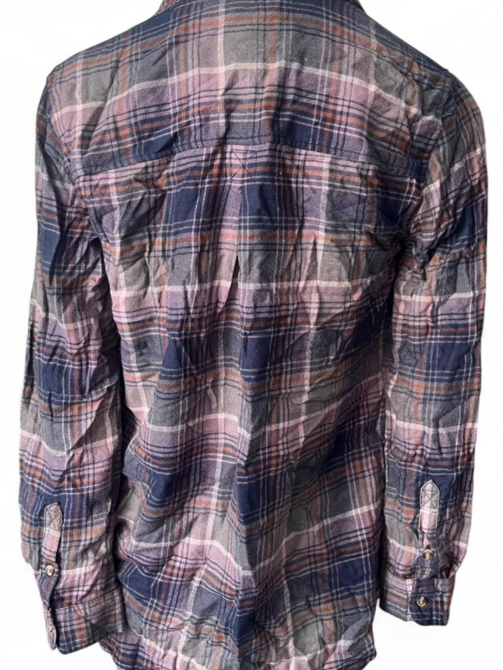 American Eagle Outfitters Pink and Navy Plaid Button-Front Shirt - Picture 2 of 3